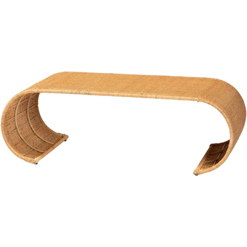 Palm Waterfall Coffee Table in Handwoven Light Honey Natural Rattan