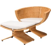 Reya 2 Piece Accent Chair & Ottoman Set in Natural Rattan & Neutral Fabric