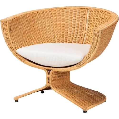 Reya Sculptural Accent Chair in Handwoven Natural Rattan & Neutral Fabric