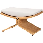 Reya Sculptural Ottoman in Handwoven Natural Rattan & Neutral Fabric