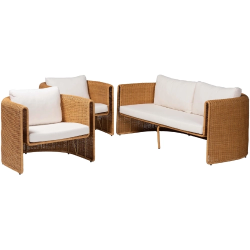 Carina 3 Piece Sofa Set in Handwoven Natural Rattan & Neutral Fabric