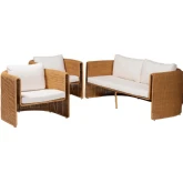 Carina 3 Piece Sofa Set in Handwoven Natural Rattan & Neutral Fabric