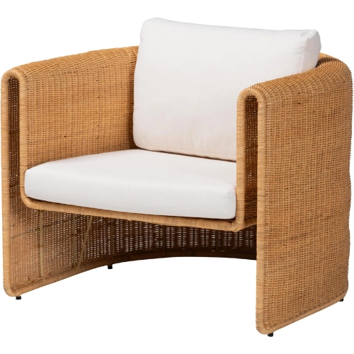 Carina Accent Arm Chair in Handwoven Natural Rattan & Neutral Fabric