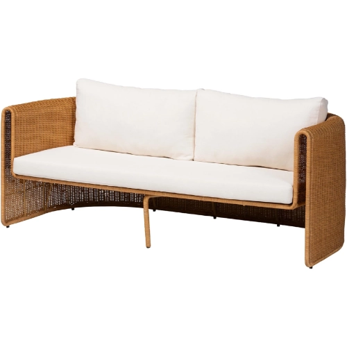 Carina Sofa in Handwoven Natural Rattan & Neutral Fabric