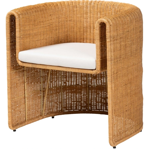 Carina Barrel Dining Chair in Handwoven Natural Rattan & Neutral Fabric (Set of 2)