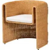 Carina Barrel Dining Chair in Handwoven Natural Rattan & Neutral Fabric (Set of 2)