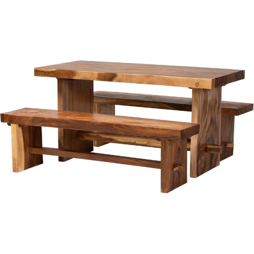 Biyu 3 Piece Dining Set in Handcrafted Suar Wood