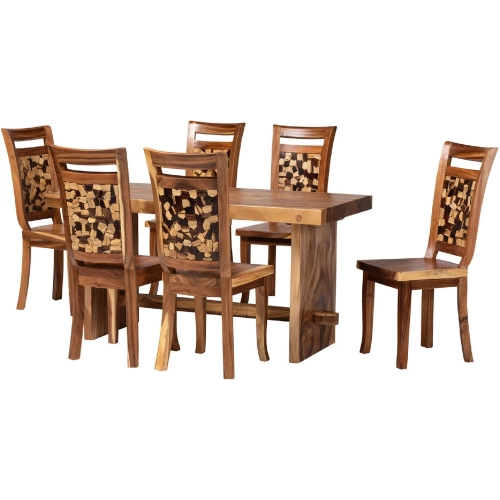 Luan 7 Piece Dining Set in Handcrafted Suar Wood