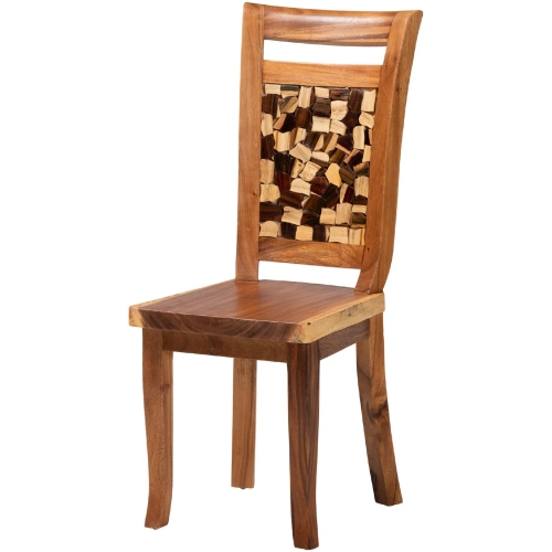 Luan Dining Chair in Handcrafted Suar Wood with Mosaic Backrest Inlay (Set of 2)