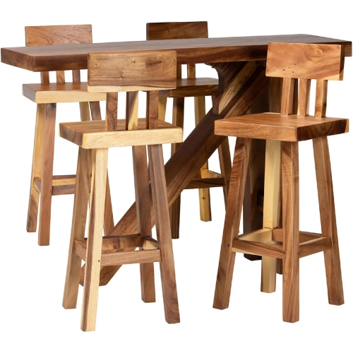 Luli 5 Piece Bar Dining Set in Suar Wood