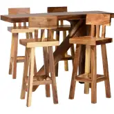 Luli 5 Piece Bar Dining Set in Suar Wood