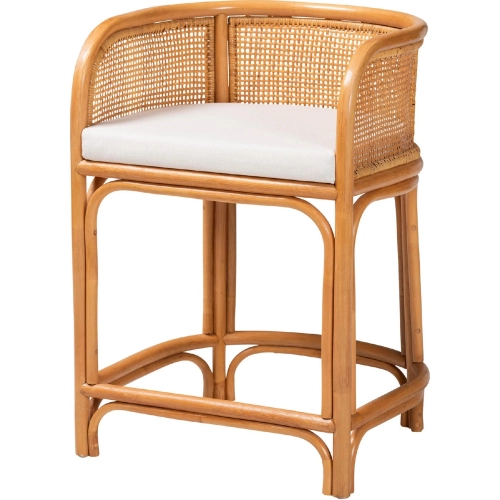 Aria Counter Stool in Light Honey Natural Rattan & Neutral Fabric