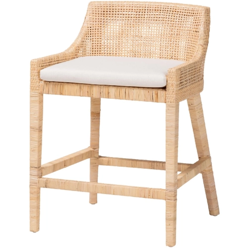 Beata Wingback Counter Stool in Natural Rattan & Neutral Fabric