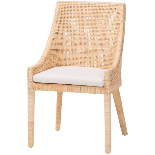 Beata Wingback Dining Chair in Natural Rattan & Neutral Fabric