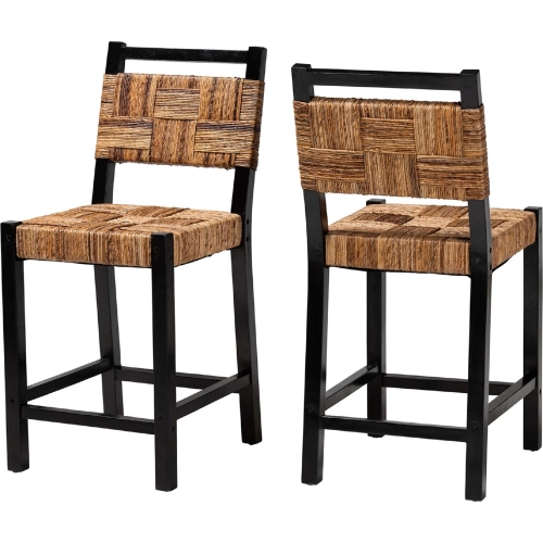 Raniya Counter Stool in Black Mango Wood & Woven Seagrass (Set of 2)