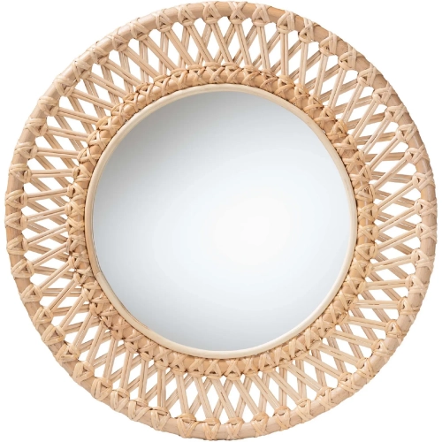 Burris Round Wall Mirror in Handwoven Natural Rattan