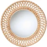 Burris Round Wall Mirror in Handwoven Natural Rattan