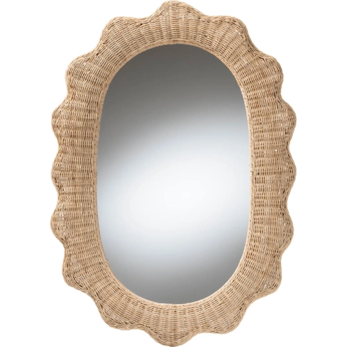 Makoto Scalloped Oval Wall Mirror in Natural Rattan