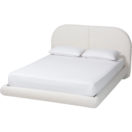 Cachet Queen Floating Low Profile Platform Bed in Cream Boucle Fabric