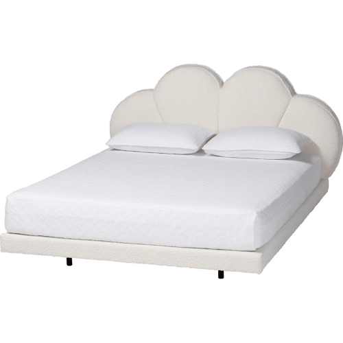 Barrera King Low Profile Floating Platform Bed w/ Scalloped Headboard in Cream Fabric