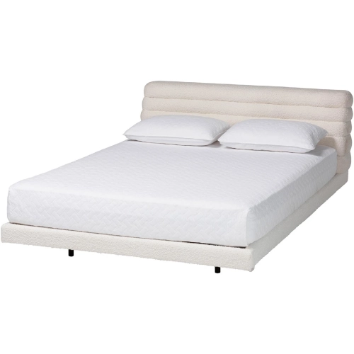 Alfie Queen Low Profile Floating Bed in Channel Tufted Cream Boucle Fabric