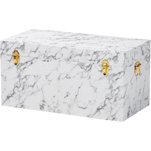 Brenta Lift Top Storage Trunk Chest in White Faux Marble Laminate