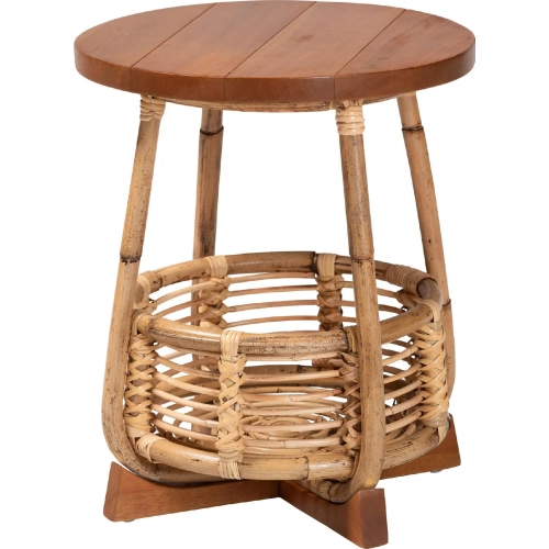 Derenik End Table in Natural Rattan & Mahogany Wood