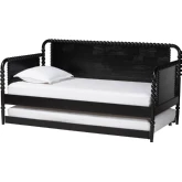 Lucera Bobbin Spindle Twin Daybed w/ Rolling Trundle in Black Wood
