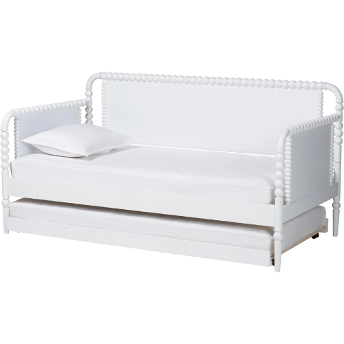 Lucera Bobbin Spindle Twin Daybed w/ Rolling Trundle in White Wood