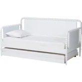 Lucera Bobbin Spindle Twin Daybed w/ Rolling Trundle in White Wood