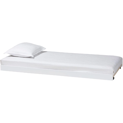 Lucera Twin Underbed Low Profile Rolling Trundle in White Wood