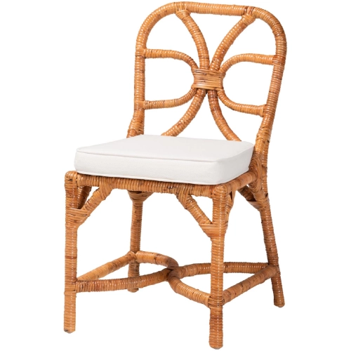 Alondra Dining Side Chair in Light Honey Rattan & Neutral Fabric