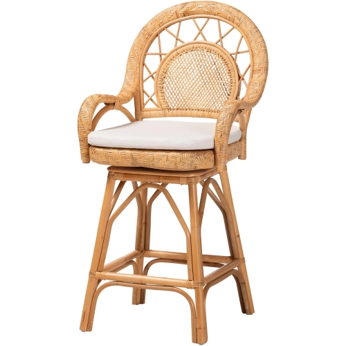 Adam Swivel Counter Stool in Rattan & Neutral Fabric