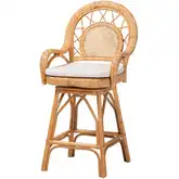 Adam Swivel Counter Stool in Rattan & Neutral Fabric