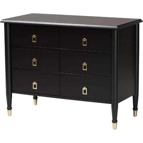 Tamra 6 Drawer Chest in Black Wood & Metallic Trim