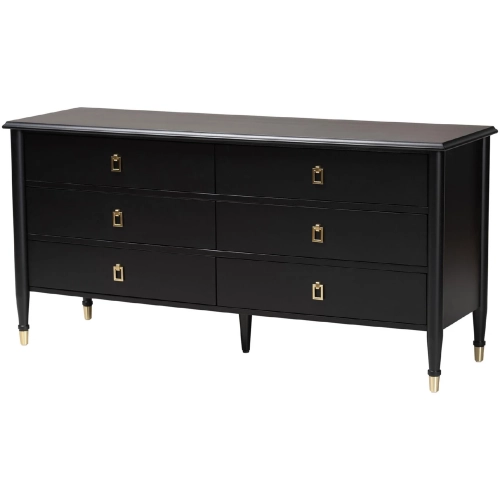 Tamra 6 Drawer Dresser in Black Wood & Metallic Trim