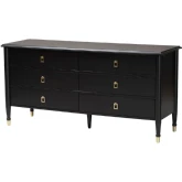 Tamra 6 Drawer Dresser in Black Wood & Metallic Trim