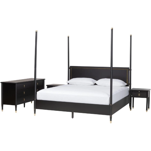 Tamra 4 Poster Platform King Bedroom Set in Black Wood & Metallic Trim