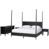 Tamra 4 Poster Platform King Bedroom Set in Black Wood & Metallic Trim