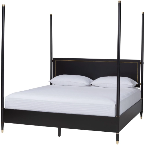 Tamra 4 Poster Platform King Bed in Black Wood & Metallic Trim