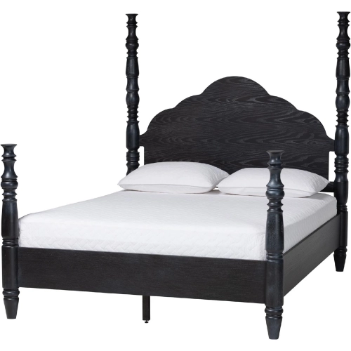 Martino 4 Poster Queen Platform Bed in Black Wood
