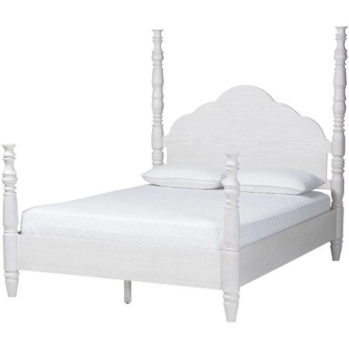Martino 4 Poster Queen Platform Bed in White Wood
