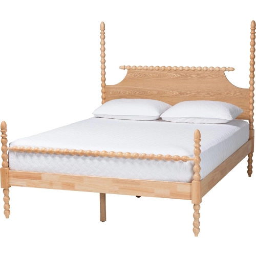 Caliana Bobbin 4 Poster Queen Platform Bed w/ Spindle Posts in Natural Wood