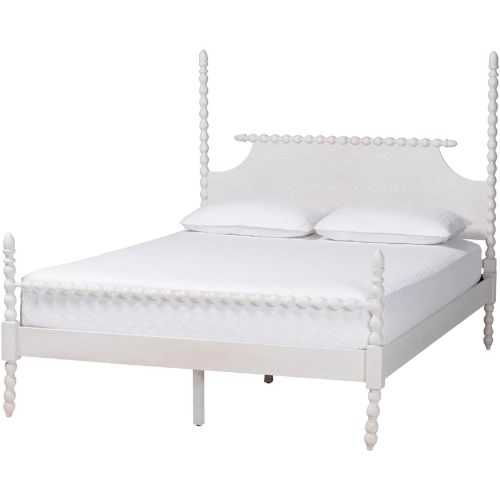 Caliana Bobbin 4 Poster King Platform Bed w/ Spindle Posts in White Wood