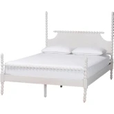 Caliana Bobbin 4 Poster King Platform Bed w/ Spindle Posts in White Wood
