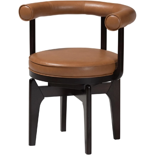 Delacruz Swivel Open Back Dining Chair in Tan Vegan Leather & Black Wood