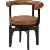 Delacruz Swivel Open Back Dining Chair in Tan Vegan Leather & Black Wood