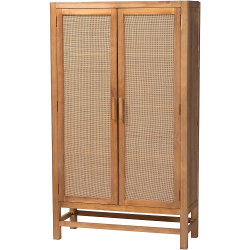 Sibu Tall Double Door Cabinet in Rattan & Wood