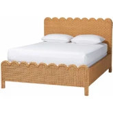 Maritza Scalloped King Bed in Handwoven Light Honey Natural Rattan