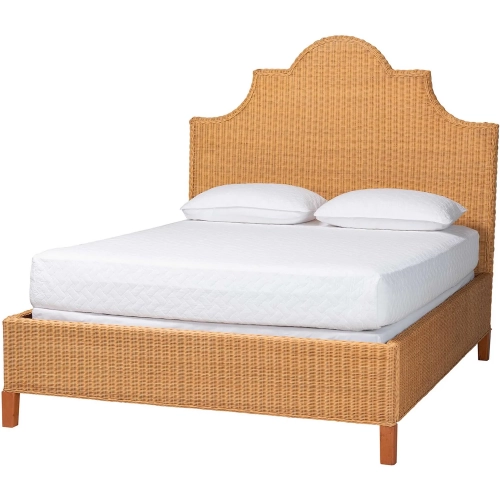 Melanie Scalloped Queen Bed in Light Honey Natural Rattan